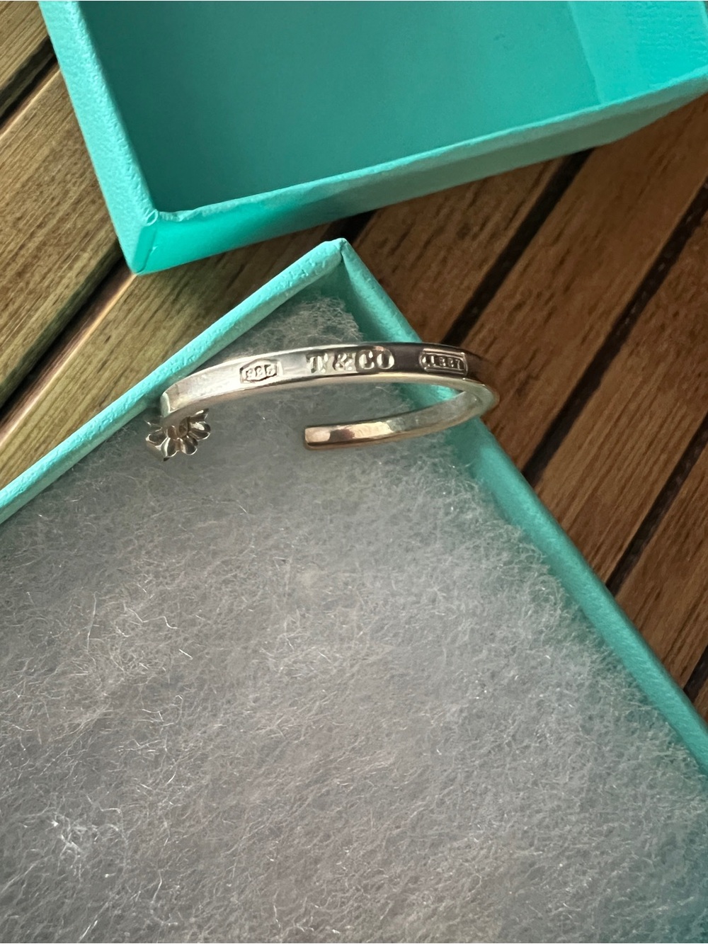 Tiffany & Co Sterling Silver Hoop Earrings, 1 inch, T&Co 1837, Original Owner - Picture 6 of 9